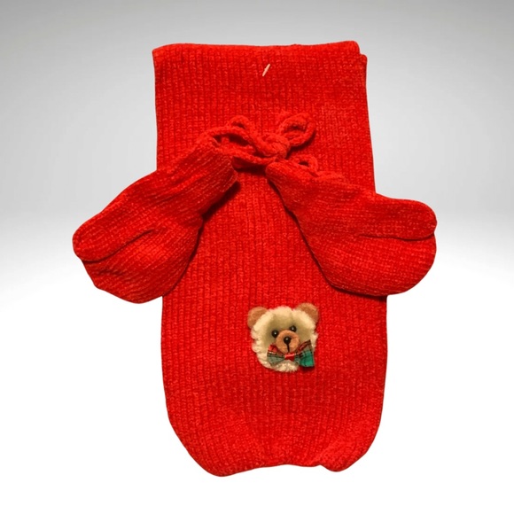 NEW Red Chenile Scarf Mitten Toddler Set with Plush Teddy Bear Appliqué Winter - Picture 4 of 5